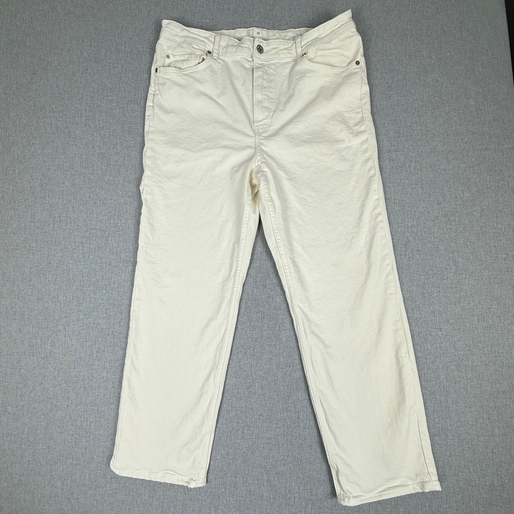 HM Off White High Waisted Straight Leg Jeans Size 16 Cream Denim Neutral Basic